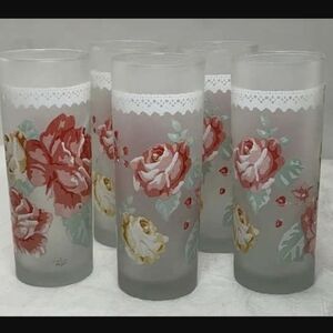 DARTINGTON Made In France Elegant Floral Frosted Glass Set Vintage
